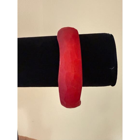 Vintage Bangle Bracelet Translucent Cherry Red Resin Asymmetrical Made In Italy - Picture 2 of 13